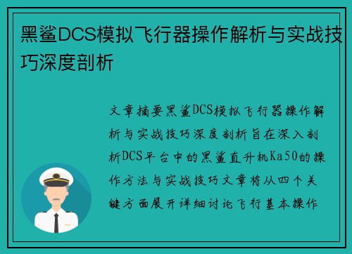 黑鲨DCS模拟飞行器操作解析与实战技巧深度剖析